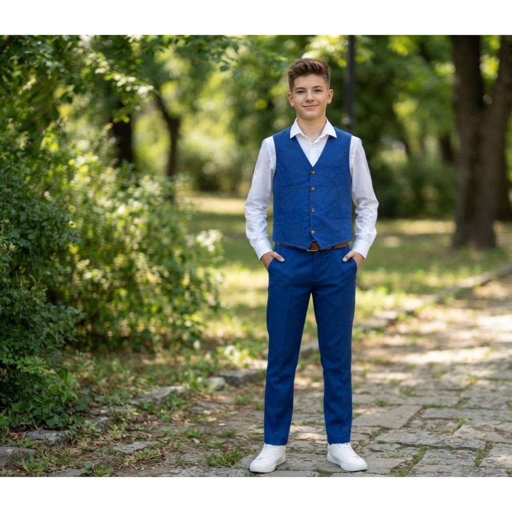 SHEIN Boys Royal Blue 2 Piece Vest and Pants Suit Set 13-14Y Formal Dressy NWOT